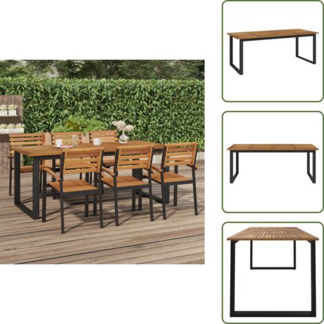 The Living Store Mesa de jardín con patas en U madera maciza acacia 200x90x75 cm - Mesa de patio