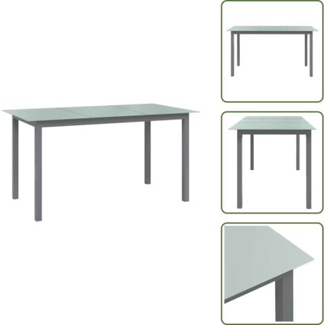 The Living Store Mesa de jardín de aluminio y vidrio gris claro 150x90x74 cm - Mesa de jardín de aluminio