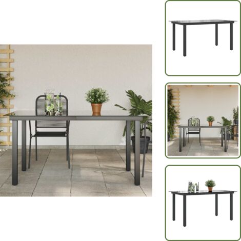 The Living Store Mesa de jardín de aluminio y vidrio negra 150x90x74 cm - Mesa de vidrio