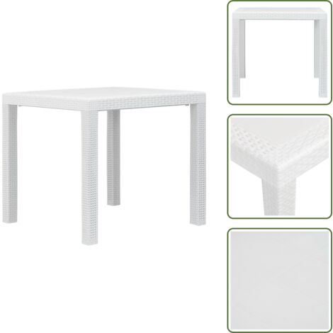 The Living Store Mesa de jardín de plástico aspecto ratán blanco 79x79x72 cm - Mesa de jardín de plástico