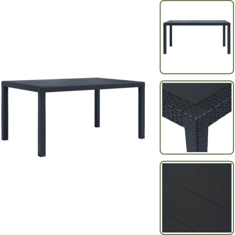 The Living Store Mesa de jardín de plástico aspecto ratán gris 150x90x72 cm - Mesa de jardín de plástico