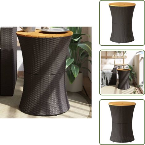 The Living Store Mesa de jardín forma de tambor ratán sintético y madera negro - Ratán sintético