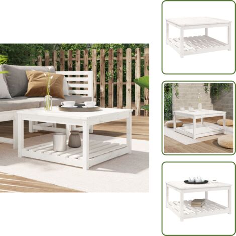 The Living Store Mesa de jardín madera maciza pino blanco 82,5x82,5x45 cm - Madera maciza