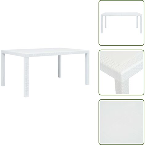 The Living Store Mesa de jardín plástico aspecto de ratán blanco 150x90x72 cm - Mesa de jardín plástica