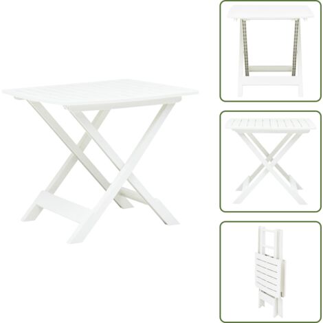 The Living Store Mesa de jardín plegable de plástico blanco 79x72x70 cm - Mesa de jardín blanca