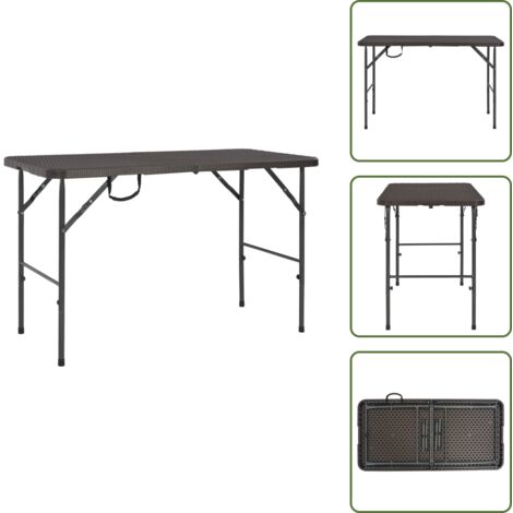 The Living Store Mesa de jardín plegable HDPE marrón aspecto ratán 120x60x74 cm - Mesa de jardín HDPE