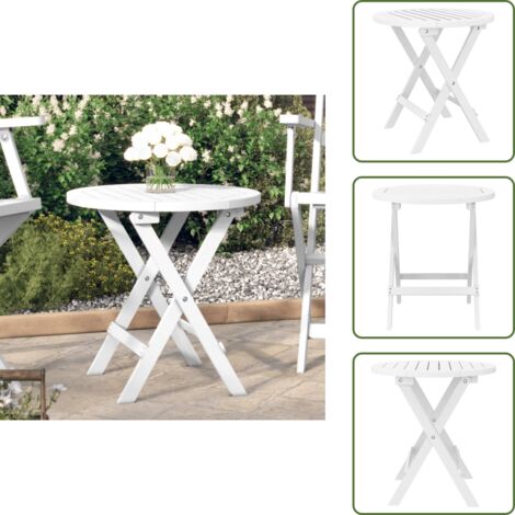 The Living Store Mesa de jardín plegable madera maciza de acacia blanco Ø 46 cm - Mesa de exterior