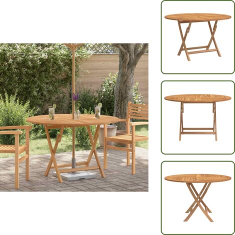 The Living Store Mesa de jardín plegable madera maciza de teca Ø 110x75 cm - Mesa de exterior