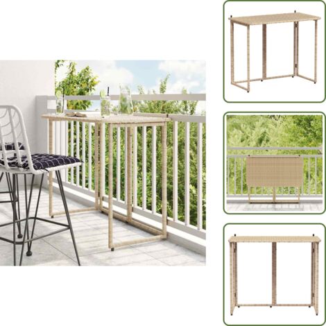 The Living Store Mesa de jardín plegable ratán sintético beige 90x51x75 cm - Ratán sintético