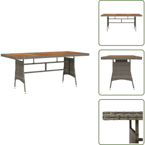 The Living Store Mesa de jardín ratán PE y acacia maciza gris 160x70x72 cm - Mesa de patio