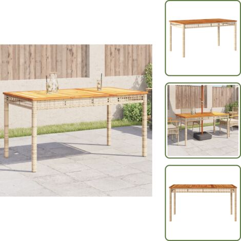 The Living Store Mesa de jardín ratán sintético madera acacia beige 140x80x75 cm - Ratán sintético