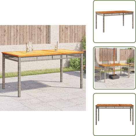 The Living Store Mesa de jardín ratán sintético madera acacia gris 140x80x75 cm - Ratán sintético