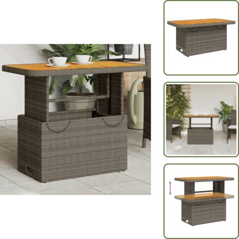The Living Store Mesa de jardín ratán sintético y madera acacia gris 90x55x71 cm - Ratán sintético