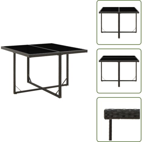 The Living Store Mesa de jardín ratán sintético y vidrio negra 109x107x74 cm - Ratán sintético