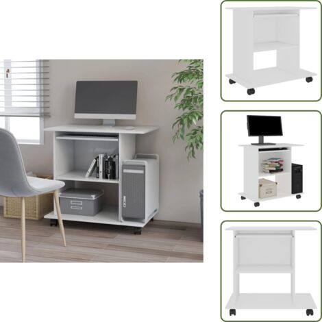 The Living Store Mesa de ordenador madera contrachapada blanco 80x50x75 cm - Escritorio de oficina