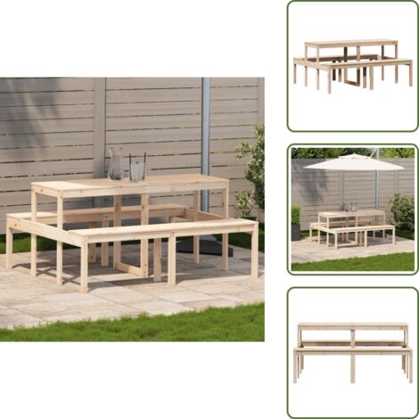 The Living Store Mesa de pícnic madera maciza de pino 160x134x75 cm - Mesa de jardín