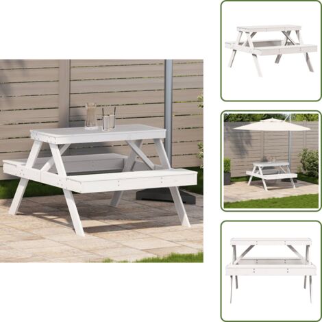 The Living Store Mesa de pícnic madera maciza de pino blanco 105x134x75 cm - Mesa de jardín