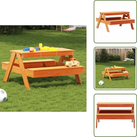 The Living Store Mesa de pícnic para niños madera pino marrón cera 88x97x52 cm - Mesa de jardín para niños