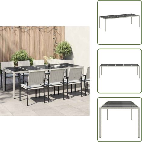 The Living Store Mesa jardín vidrio templado ratán sintético blanco 250x100x75cm - Ratán sintético