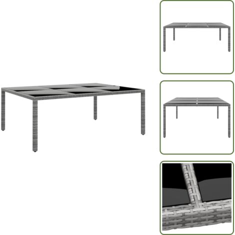 The Living Store Mesa jardín vidrio templado ratán sintético gris 200x150x75 cm - Ratán sintético
