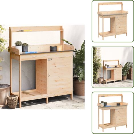 The Living Store Mesa para macetas con armario madera de abeto 110,5x45x124,5 cm - Mesa de madera