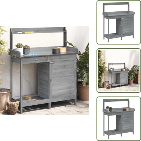 The Living Store Mesa para macetas y armario madera abeto gris 110,5x45x124,5 cm - Armario para plantas