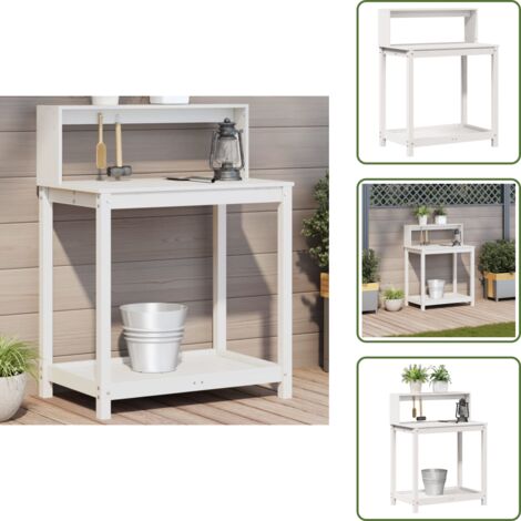 The Living Store Mesa plantación con estantes madera pino blanco 82,5x50x109,5cm - Estantería de madera