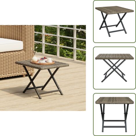 The Living Store Mesa plegable ratán sintético gris 45x35x32 cm - Ratán sintético