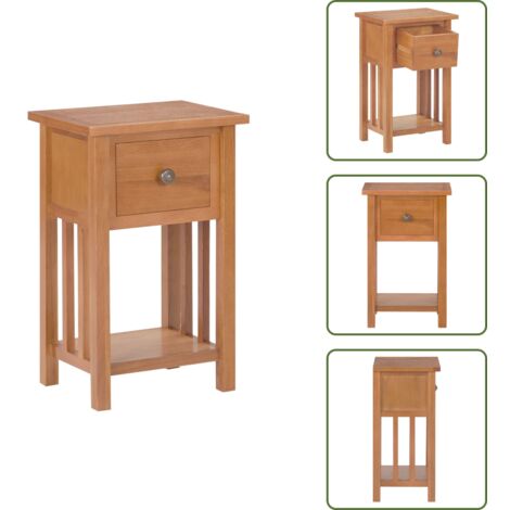 The Living Store Mesa revistero con cajón madera maciza de roble 35x27x55 cm - Mesa de roble