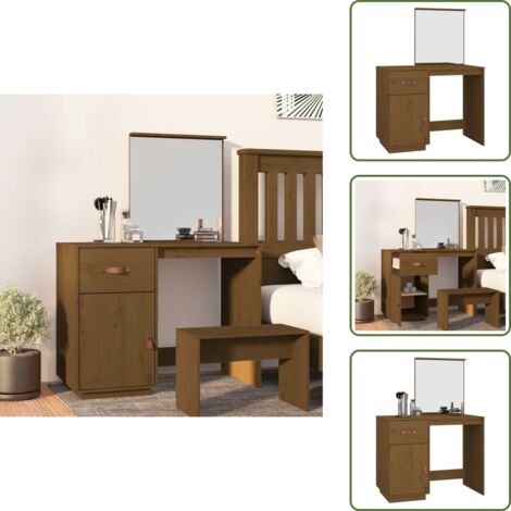 The Living Store Mesa tocador de madera maciza de pino marrón miel 95x50x134 cm - Tocador de madera