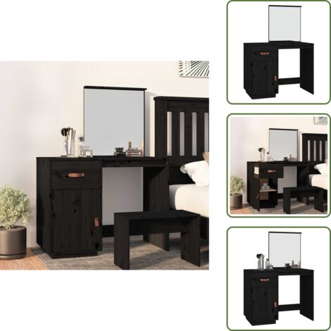The Living Store Mesa tocador de madera maciza de pino negra 95x50x134 cm - Tocador de madera