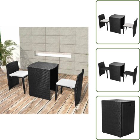 The Living Store Mesa y sillas bistró jardín 3 pzas y cojines poli ratán negro - Sillas de jardín