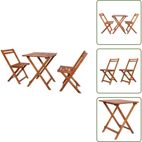 The Living Store Mesa y sillas bistró plegables 3 pzas madera maciza de acacia - Muebles de jardín