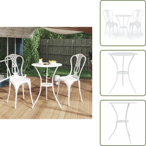 The Living Store Mesa y sillas de bistró 3 piezas aluminio fundido blanco - Muebles de exterior