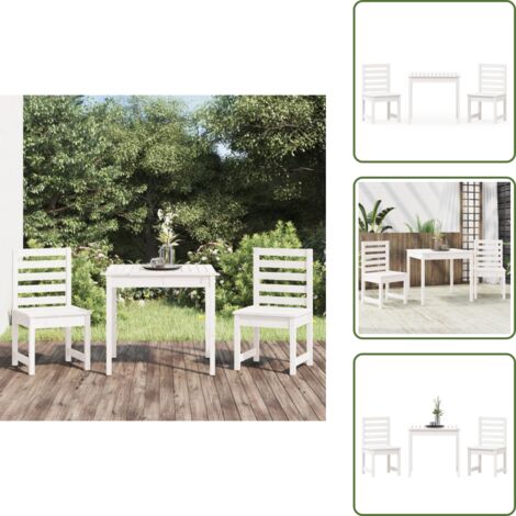The Living Store Mesa y sillas de jardín 3 piezas madera maciza de pino blanco - Madera maciza