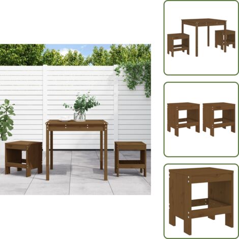 The Living Store Mesa y sillas de jardín 3 pzas madera maciza pino marrón miel - Sillas de jardín