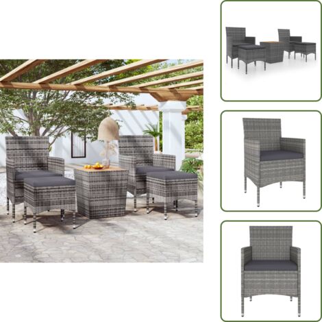 The Living Store Mesa y sillas jardín 5 pzas ratán sintético madera acacia gris - Ratán sintético