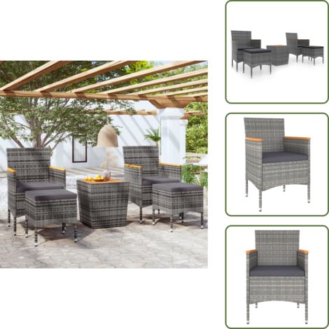 The Living Store Mesa y sillas jardín 5 pzas ratán sintético madera acacia gris - Ratán sintético