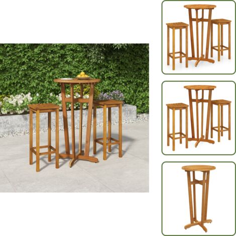 The Living Store Mesa y taburetes altos de jardín 3 pzas madera maciza acacia - Sillas de jardín