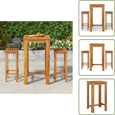 The Living Store Mesa y taburetes altos de jardín 3 pzas madera maciza acacia - Taburetes de jardín