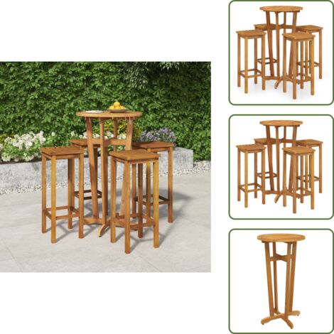 The Living Store Mesa y taburetes altos de jardín 5 pzas madera maciza acacia - Taburetes de jardín
