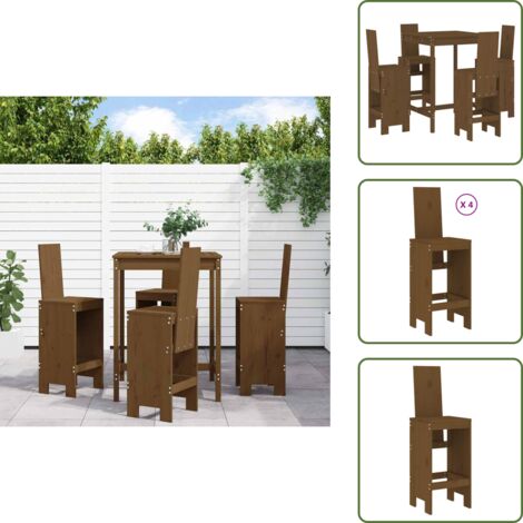 The Living Store Mesa y taburetes altos de jardín 5 pzas madera pino marrón miel - Taburetes de jardín