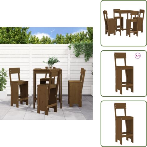 The Living Store Mesa y taburetes altos de jardín 5 pzas madera pino marrón miel - Taburetes de jardín