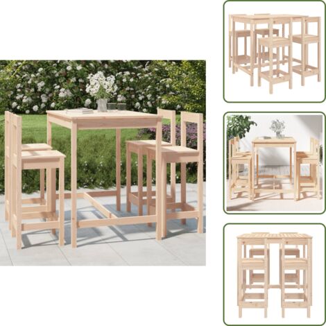 The Living Store Mesa y taburetes altos jardín 5 piezas madera maciza de pino - Mesa de bar