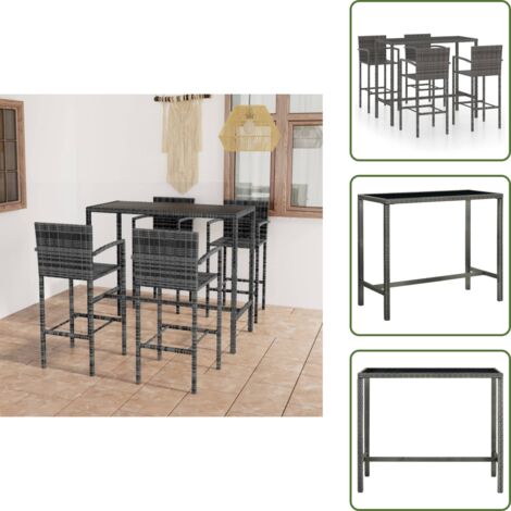 The Living Store Mesa y taburetes altos jardín 5 piezas ratán sintético gris - Taburete alto