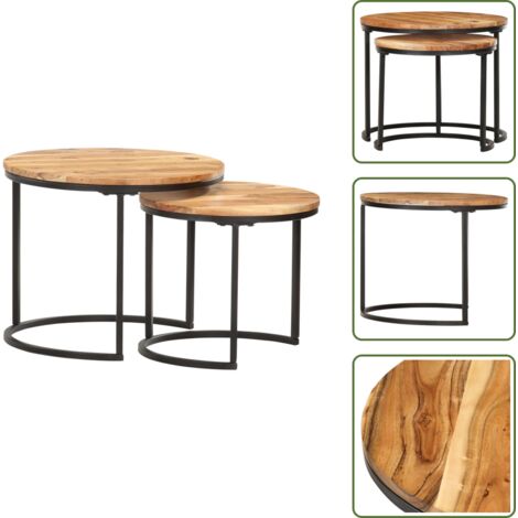 The Living Store Mesas apilables 2 unidades madera maciza de acacia - Mesas de madera