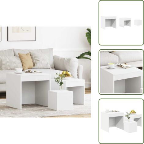 The Living Store Mesas apilables 3 piezas madera contrachapada blanco - Mesas de madera