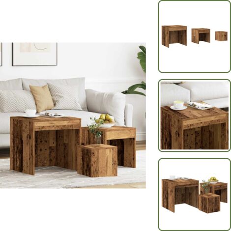 The Living Store Mesas apilables 3 uds madera de ingeniería envejecida - Mesas de madera