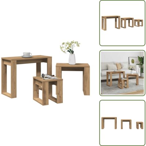 The Living Store Mesas apilables 3 uds madera de ingeniería roble artisan - Mesas de madera