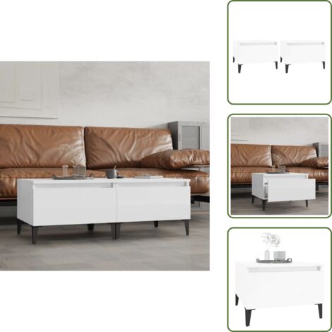 The Living Store Mesas auxiliares 2 uds contrachapada blanco brillo 50x46x35 cm - Mesa de centro